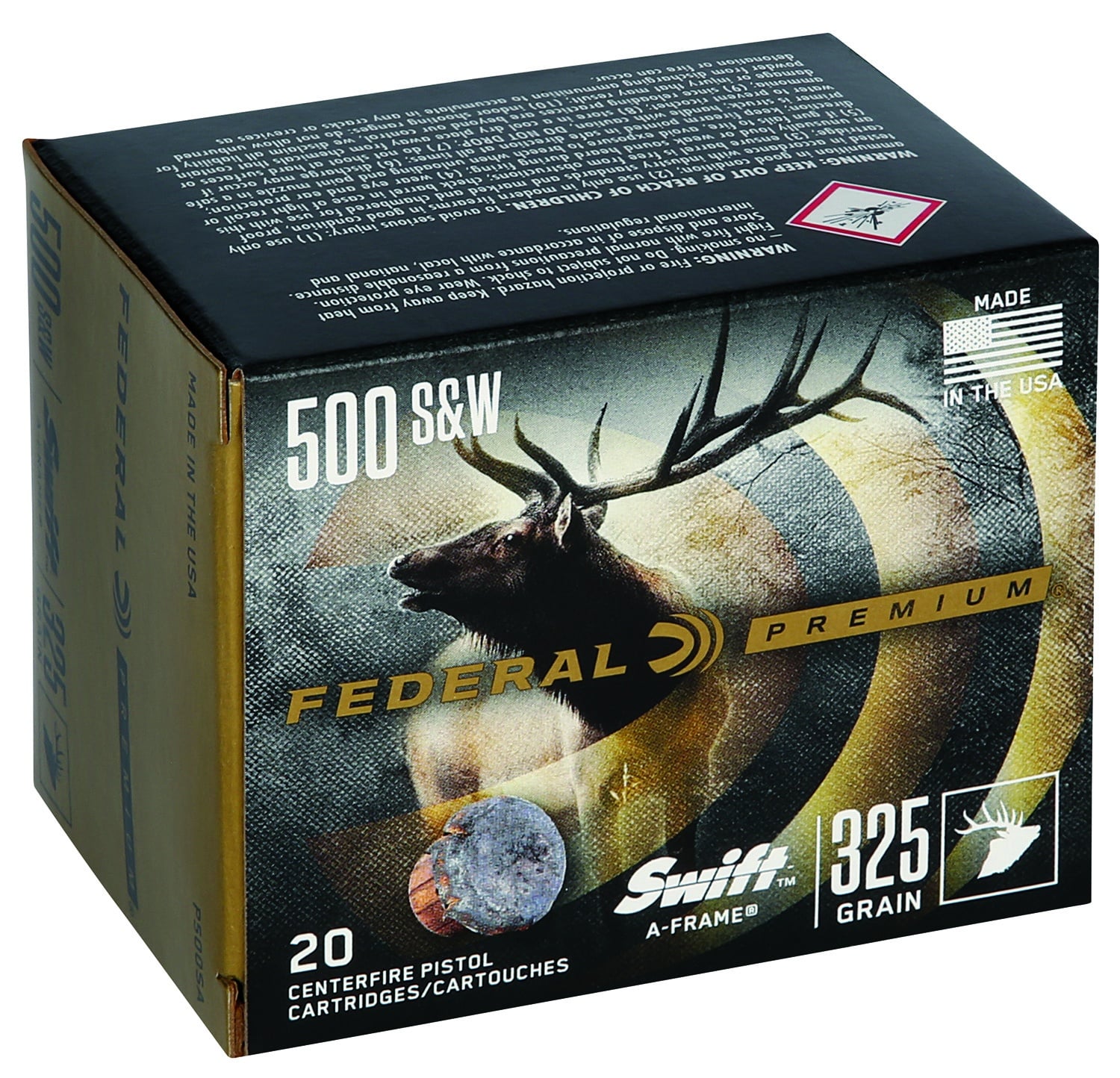 Federal P500SA Premium 500S&W Mag 325gr Swift A Frame 20 Per Box/10 Case