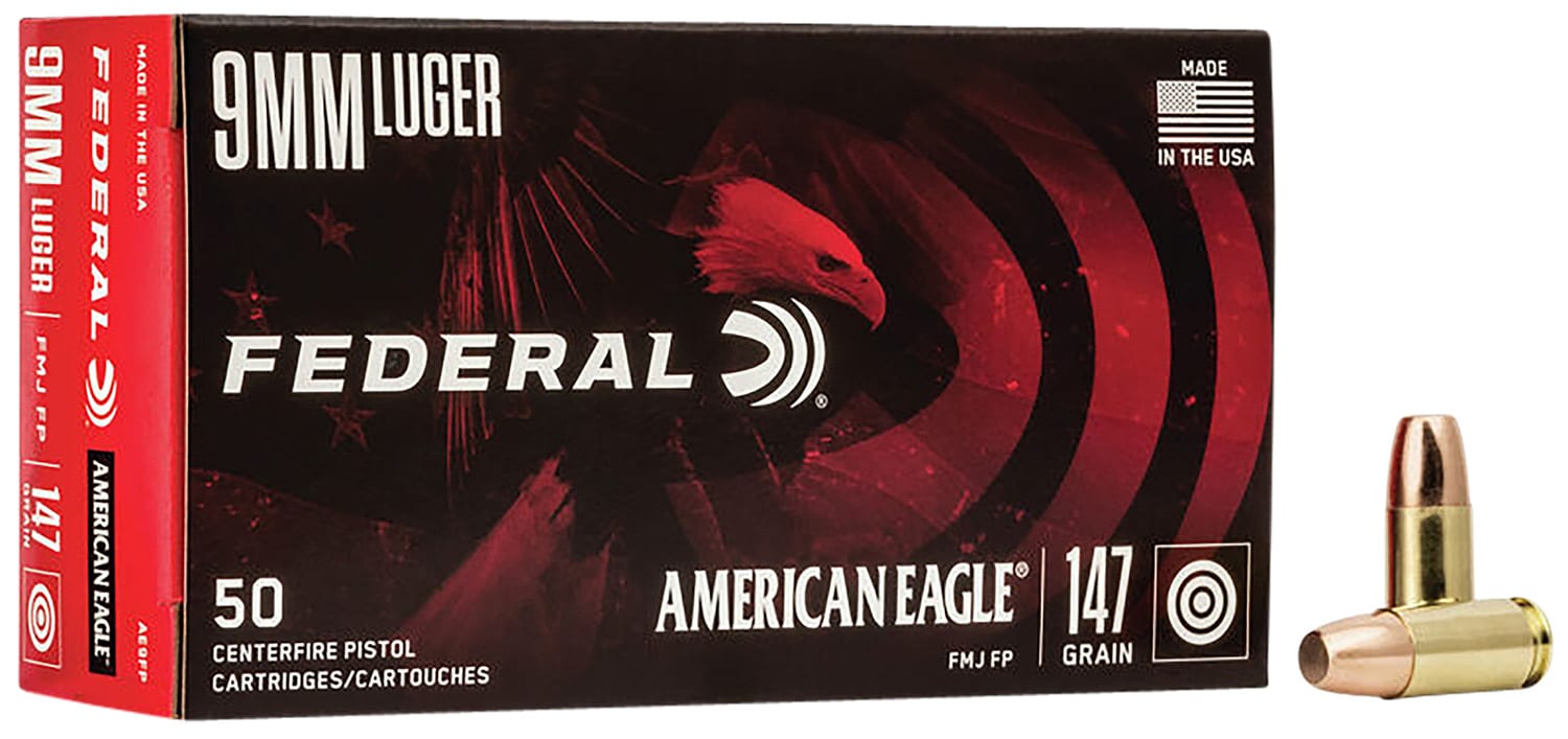Federal AE9FP American Eagle Handgun 9mmLuger 147gr Full Metal Jacket Flat Point 50 Per Box/20 Case