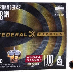 Federal PD38HS3H Premium Personal Defense Low Recoil 38Special 110gr Hydra-Shok Jacketed Hollow Point 20 Per Box/10 Case