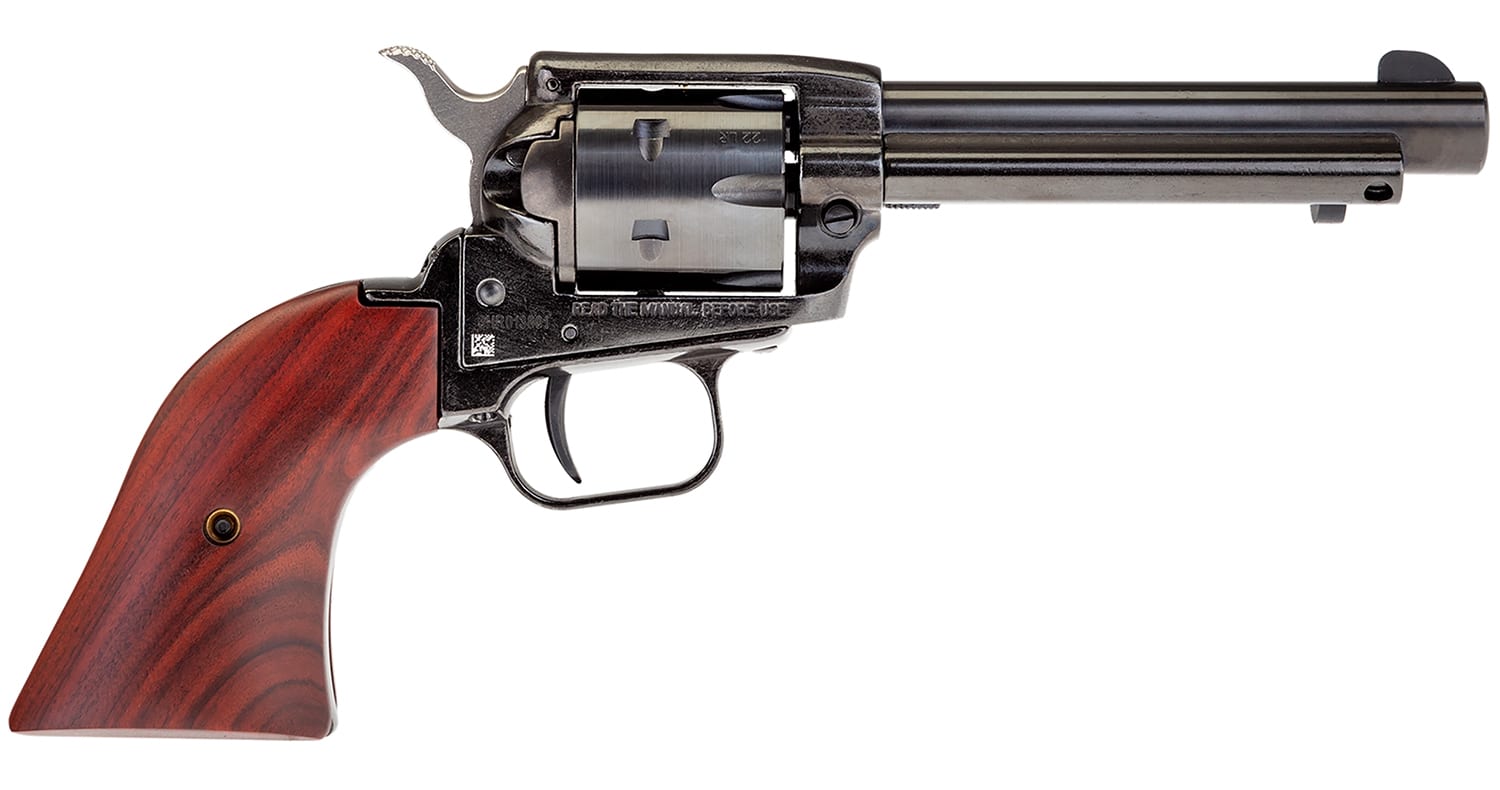 Heritage Mfg RR22B4 Rough Rider 22 LR 6 Shot, 4.75" Black Steel Barrel, Black Zinc Alloy Frame, Black Cylinder Cocobolo Grip, Hammer/Thumb Safety, Exposed Hammer