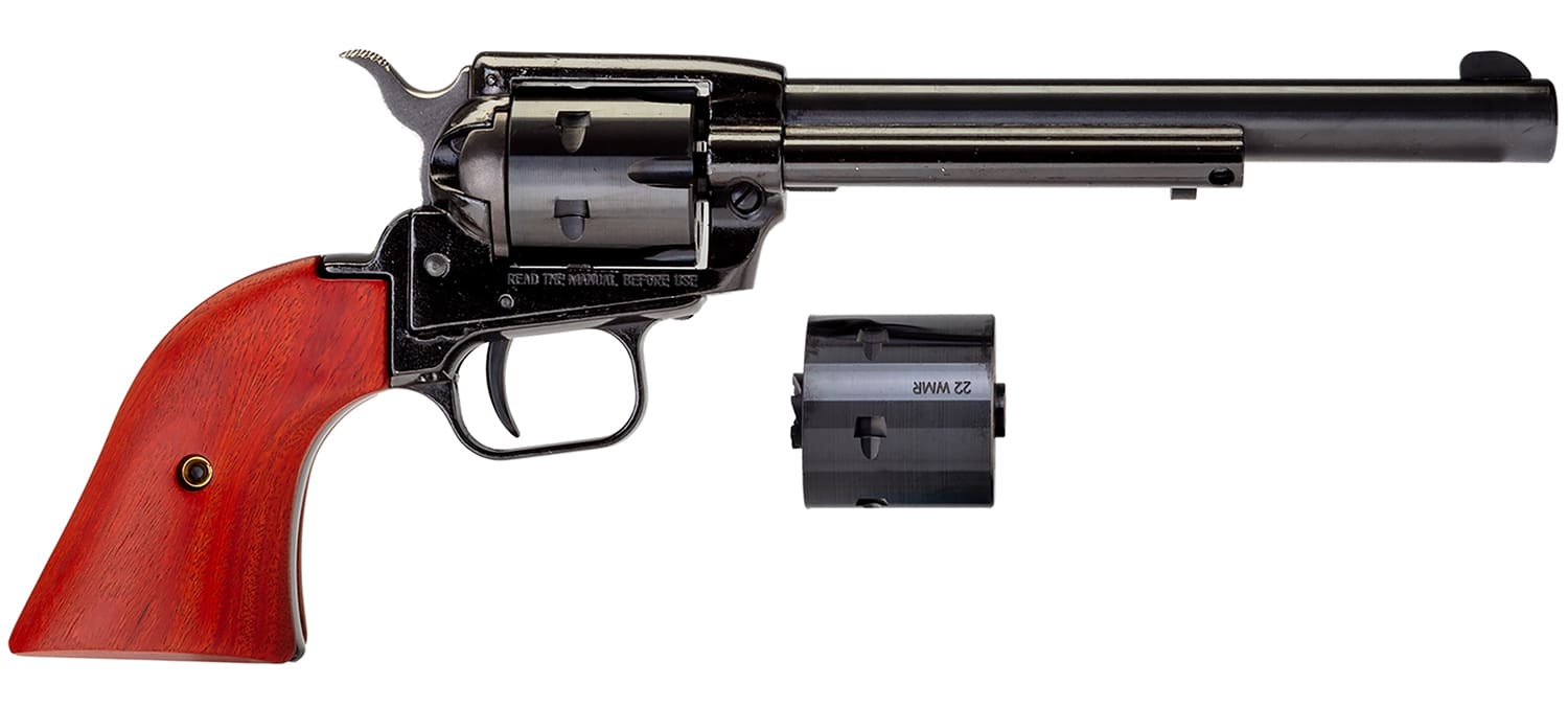 Heritage Mfg RR22MB6 Rough Rider 22 LR 22 WMR 6 Shot, 6.50" Black Steel Barrel, Black Zinc Alloy Frame, Black Cylinder, Cocobolo Grip, Hammer/Thumb Safety, Exposed Hammer