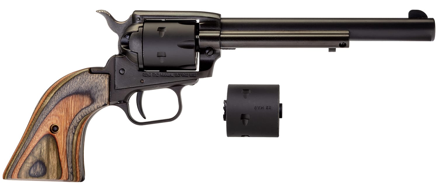 Heritage Mfg RR22MBS6 Rough Rider 22 LR/22 WMR 6 Shot, 6.50" Black Satin Steel Barrel, Black Satin Zinc Alloy Frame, Black Satin Cylinder, Camo Laminate Grip, Exposed Hammer