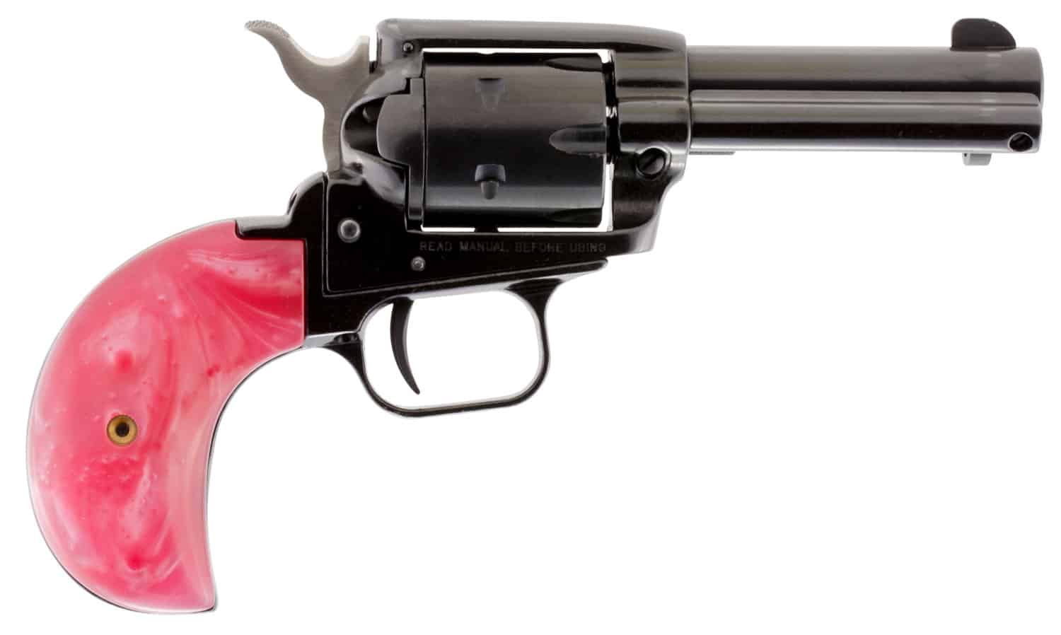 Heritage Mfg RR22MB3BHPNK Rough Rider 22 LR/22 WMR 6 Shot, 3.50" Black Steel Barrel, Black Zinc Alloy Frame, Black Cylinder, Pink Pearl Grip, Hammer/Thumb Safety, Exposed Hammer
