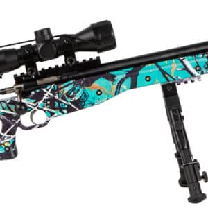 Crickett KSA2149 Precision Package 22 LR Caliber with 1rd Capacity, 16.12" Barrel, Blued Metal Finish & Fixed Thumbhole Muddy Girl Serenity Synthetic Stock Right Hand (Youth) Includes Scope & Bipod