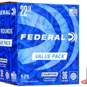 Federal 745 Champion Training Value Pack 22LR 36gr Copper Plated Hollow Point 525 Per Box/10 Case