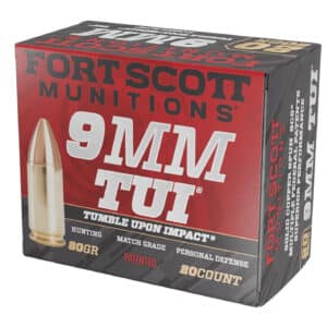 Fort Scott Munitions 9MM080SCV Tumble Upon Impact (TUI)  9mmLuger 80gr Solid Copper Spun 20 Per Box/25 Case