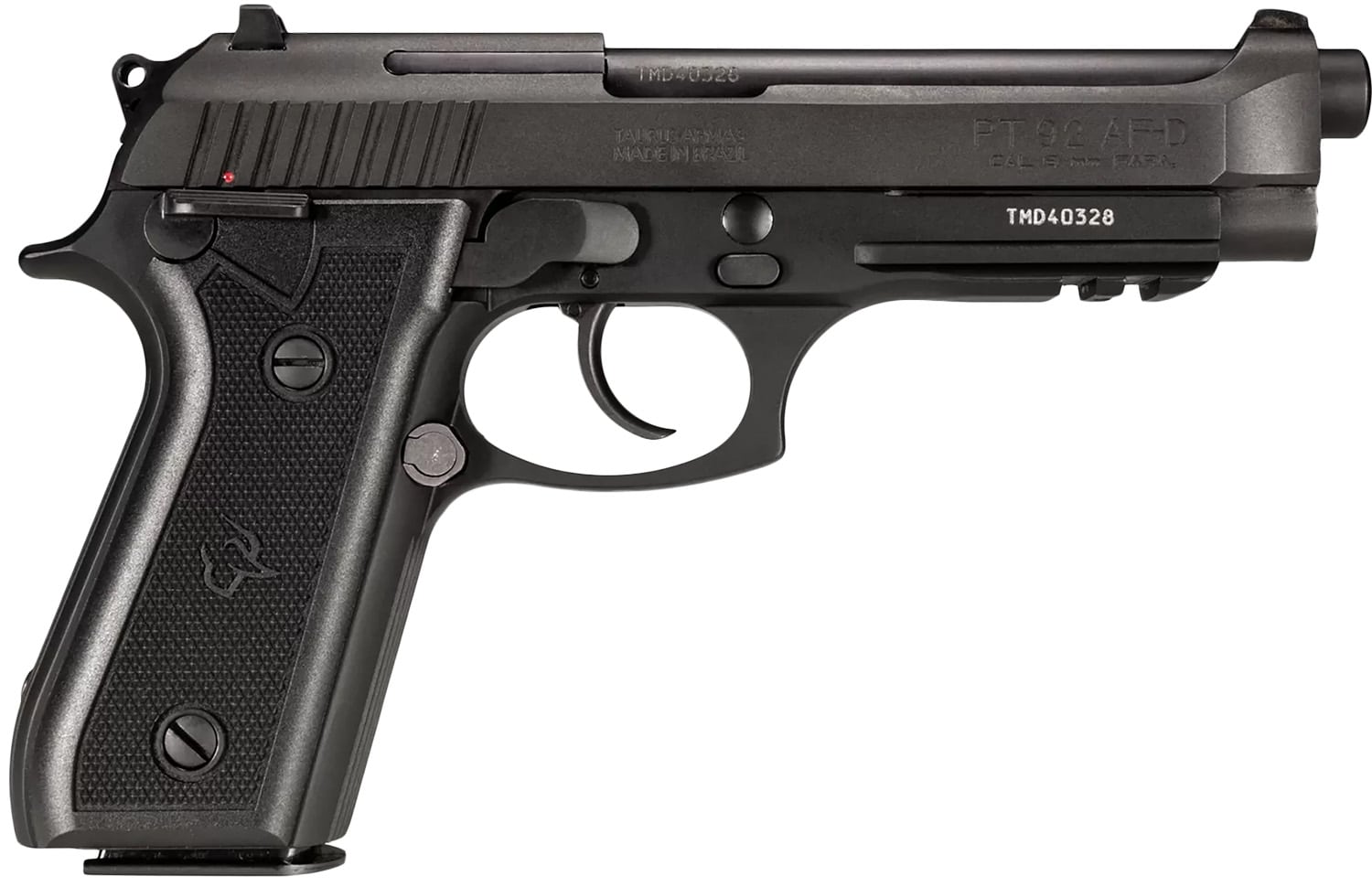 Taurus 1-920151-17 92 Full Size Frame 9mm Luger 17+1 5" Matte Black Stainless Steel Barrel, Serrated Steel Slide, Black Anodized Aluminum Frame w/Picatinny Rail, Black Rubber Grip, Right Hand