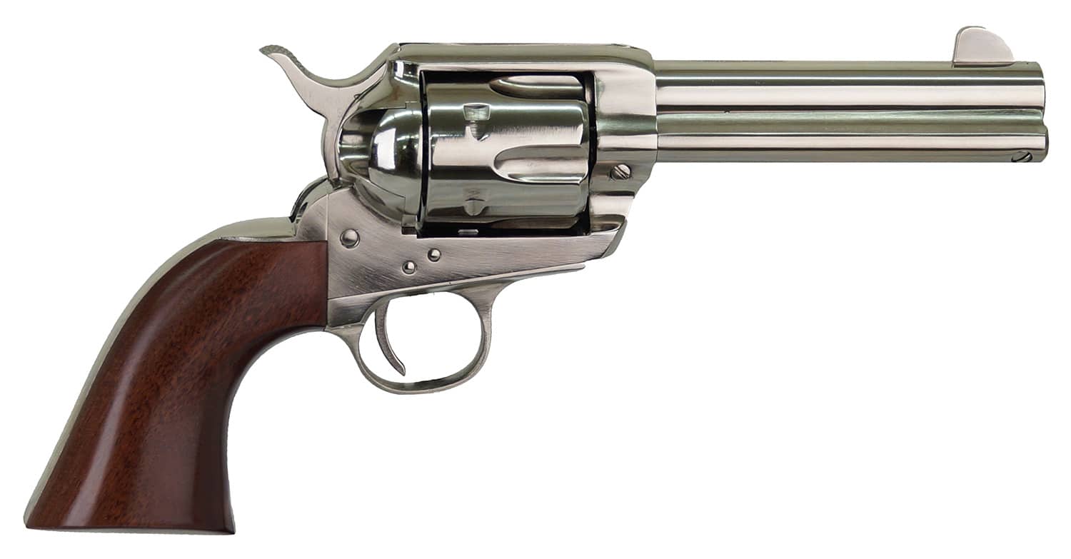 Cimarron PPP357N Pistolero 38 Special/357 Mag 6 Shot, 4.75" Nickel-Plated Steel Barrel, Cylinder & Frame, Wide Front Sight, Smooth Walnut Grip