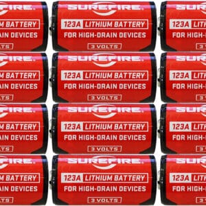 SureFire SF12ABBCS 123A Batteries  Red/Black 3.0 Volts 1,550 mAh (12) Single Package Clamshell