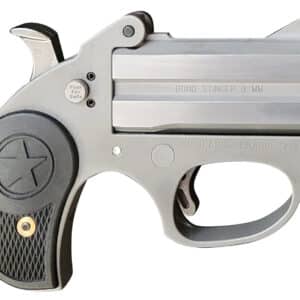 Bond Arms BASRS Stinger  9mm Luger 2rd 2.5" Matte Stainless Steel Double Barrel & Frame, Rebounding Hammer, Blade Front/Fixed Rear Sights, Black Rubber Grip, Manual Safety