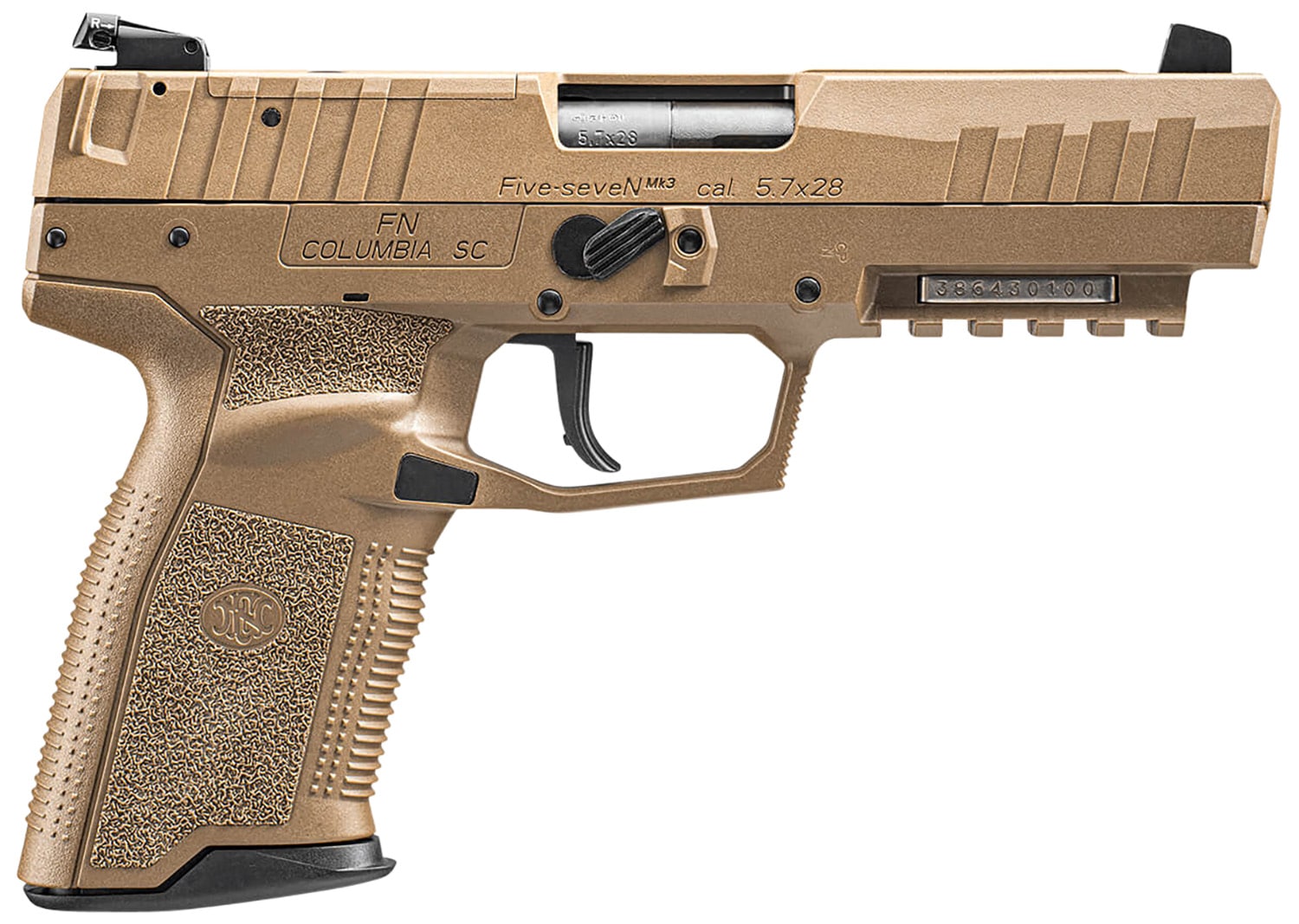 FN 66101275 Five-seveN MRD 5.7x28mm 4.80" Barrel 20+1, Flat Dark Earth Polymer Frame With Mounting Rail & Serrated Trigger Guard, Optic Cut FDE Steel Slide, No Manual Safety, Optics Ready