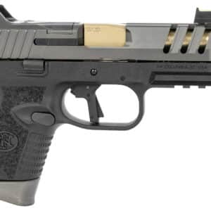 FN 66101350 509 CC Edge 9mm Luger 10+1 (3) 4.20" Threaded Gold Barrel, Black Frame, Graphite Optic & Lightening Cut Slide, Optic Height Fiber Optic Sights, Compensator (No Manual)