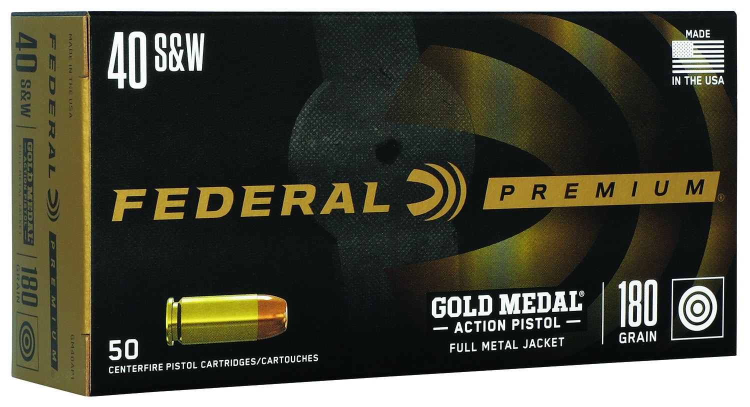 Federal GM40AP1 Gold Medal Centerfire Pistol 40S&W 180gr Full Metal Jacket 50 Per Box/10 Case