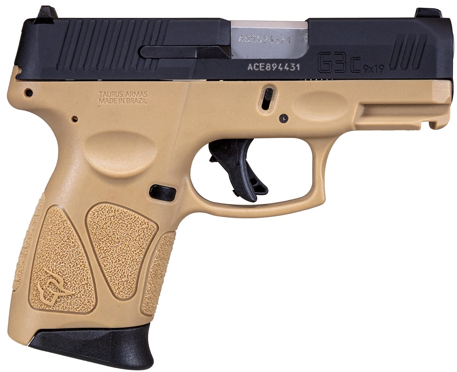 Taurus 1G3C931T G3C Compact Frame 9mm Luger 12+1 3.26" Matte Stainless Steel Barrel, Matte Black Tenifer Serrated Steel Slide, Tan Polymer Frame w/Picatinny Rail, Black Polymer Grip, Right Hand
