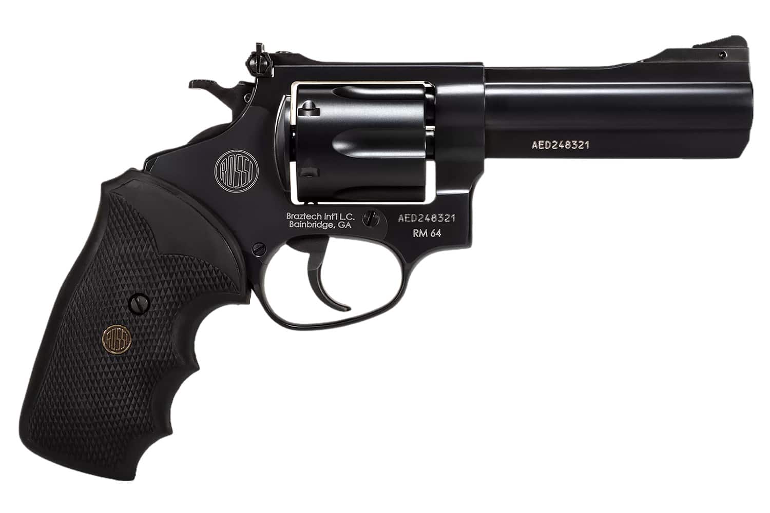 Rossi 2RM641 RM64 Medium Frame 357 Mag 6 Shot, 4" Black Steel Barrel, Cylinder & Frame, Black Textured Rubber Grip, Hammer Block Safety