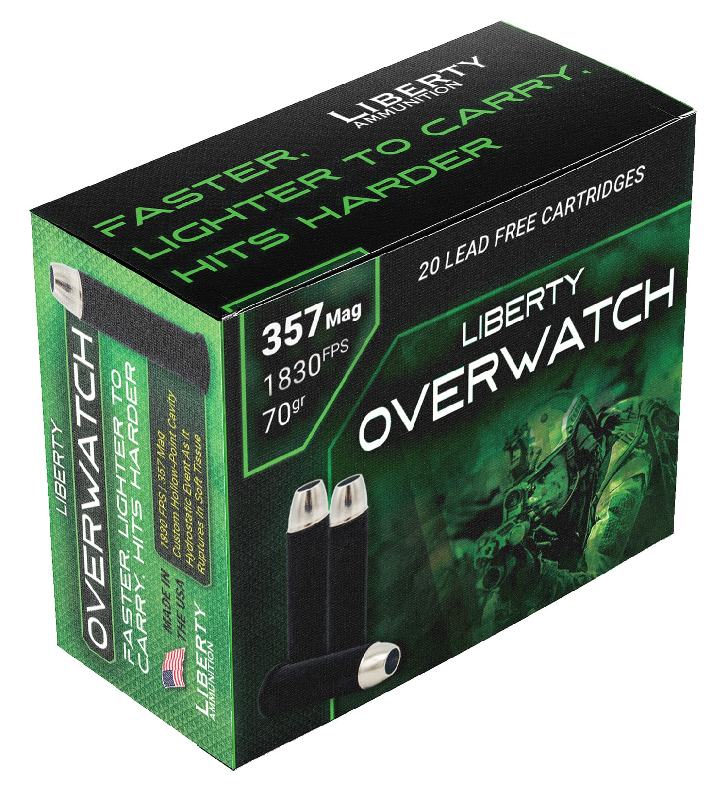 Liberty Ammunition LAOW357701830 OverWatch 357Mag 70gr Open Cavity Design 20 Per Box/50 Case