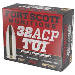 Fort Scott Munitions 32ACP71SCV Tumble Upon Impact (TUI) 32ACP 71gr Solid Copper Spun 20 Per Box/25 Case