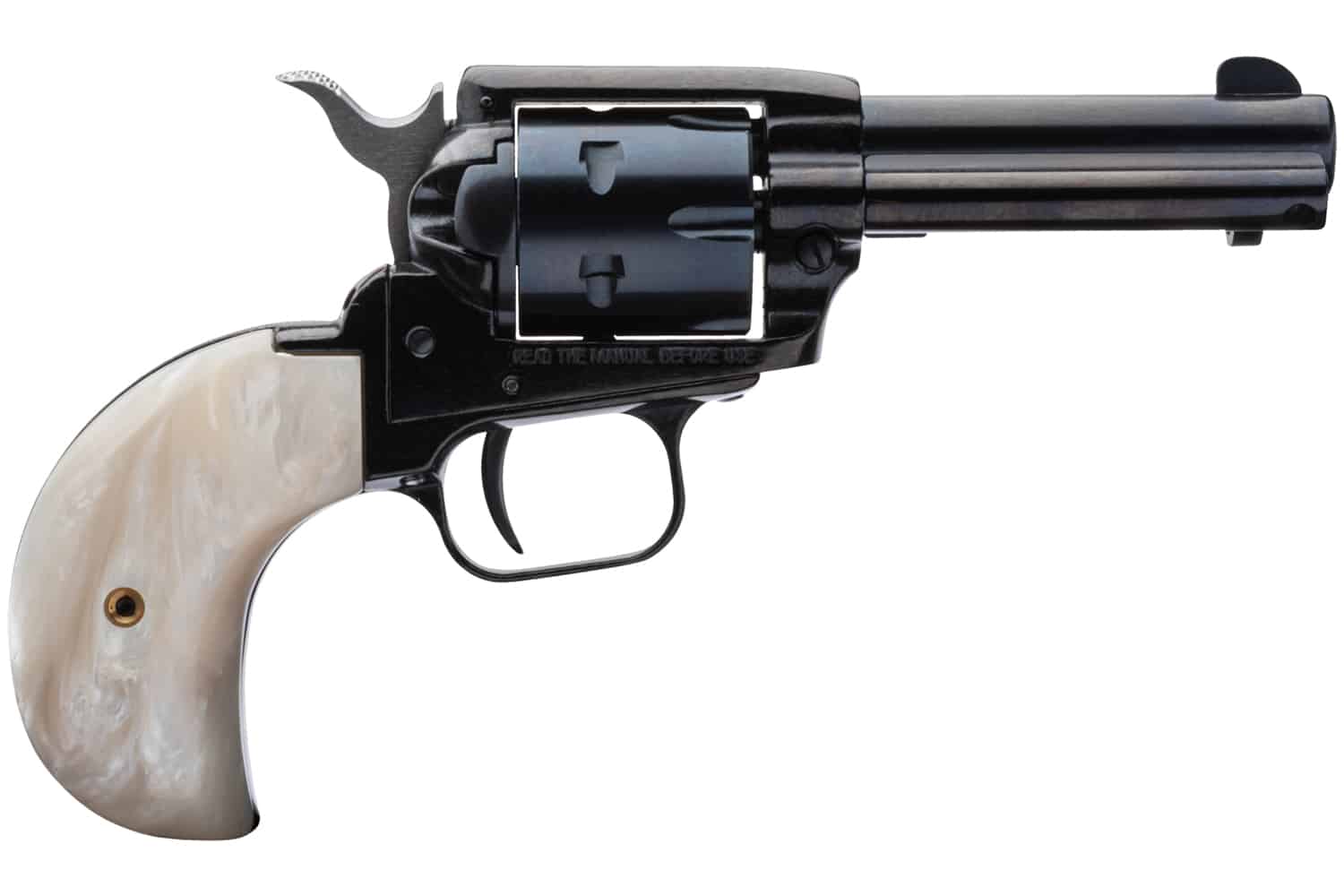 Heritage Mfg RR22MB3BHPRL Rough Rider 22 LR 22 WMR 6 Shot, 3.50" Black Steel Barrel, Black Zinc Alloy Frame, Black Cylinder, White Pearl Birdshead Grip, Hammer/Thumb Safety, Exposed Hammer
