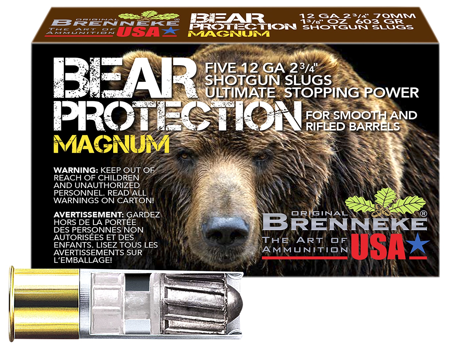 Brenneke SL122BPM Bear Protection 12Gauge 2.75" 1 3/8oz Slug Shot 5 Per Box/50 Case