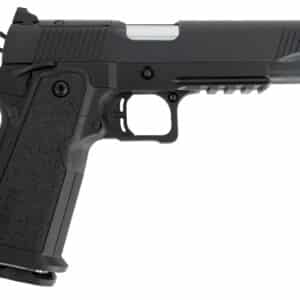 Tisas 12500002 1911 Duty DS 9mm Luger 17+1, 5" Black Steel Barrel, Black Serrated Steel Slide, Black Cerakote Steel Frame w/Beavertail & Picatinny Rail, Black Overmolded Grip, Ambidextrous