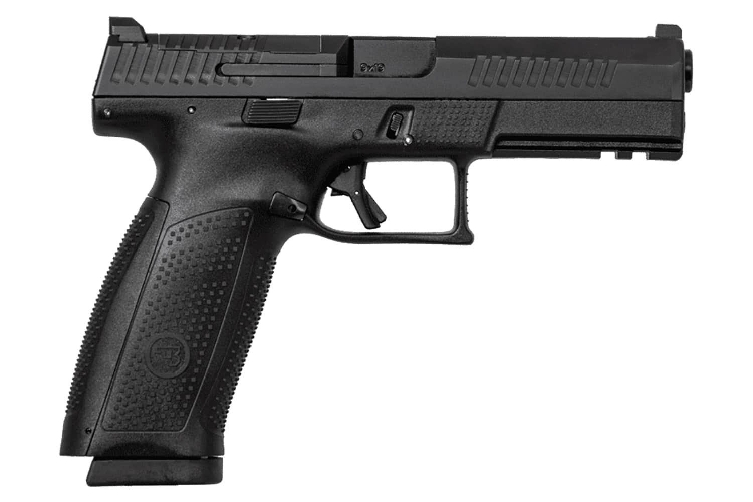CZ-USA 91550 P-10 F 9mm Luger 19+1 5.10" Black Steel Barrel, Black Nitride Optic Ready/Serrated Steel Slide, Black Polymer Frame w/Picatinny Rail, Ambidextrous