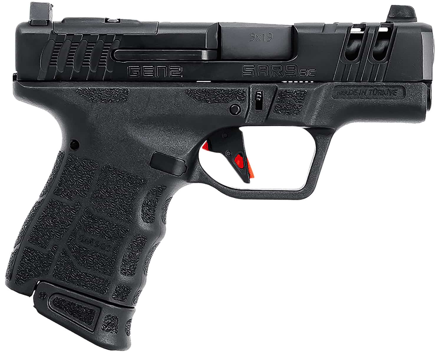 SAR USA SAR9SCG2BL SAR9 SC Gen2 Sub-Compact Frame 9mm Luger 15+1 12+1 3.30" Black Steel Barrel, Black Steel Optic Ready/Ported/Serrated Slide, Black Polymer Frame, Black Polymer Grip