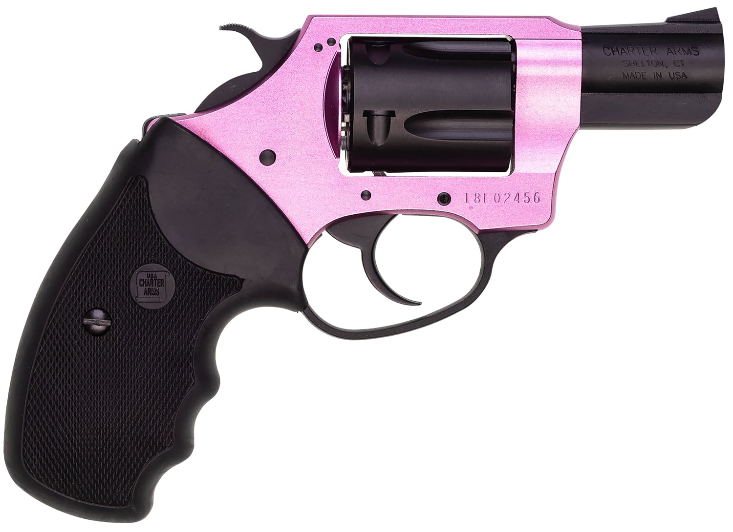 Charter Arms 53835 Pink Lady 38 Special 5rd 2" Black Steel Barrel, Black Cylinder, Black/Pink Aluminum Frame, Black Rubber Grip, Exposed Hammer