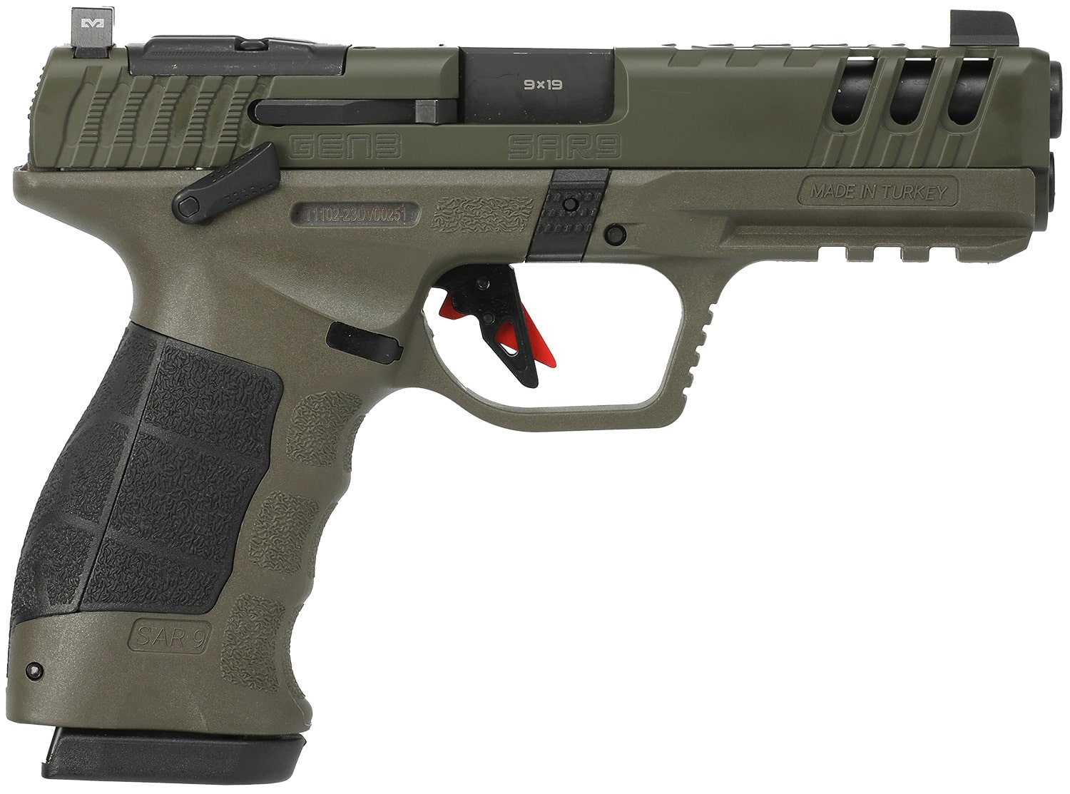 SAR USA SAR9G3OD SAR9 Gen3 Full Size Frame 9mm Luger 17+1 4.40" Black Steel Barrel, OD Green Cerakote Serrated Steel Slide, OD Green Cerakote Polymer Frame w/Picatinny Rail, Black Polymer Grip