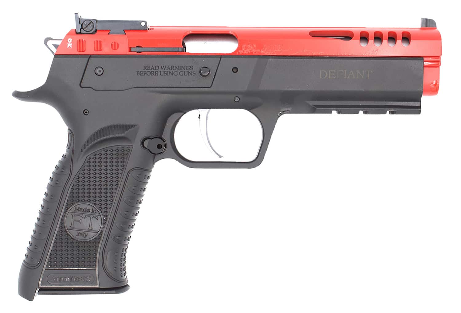 Tanfoglio TFFORCE22 Force 22 LR 10+1 4.40" Stainless Steel Barrel, Red Ported Slide, Black Polymer Frame w/Beavertail & Picatinny Rail, Black Textured Grip