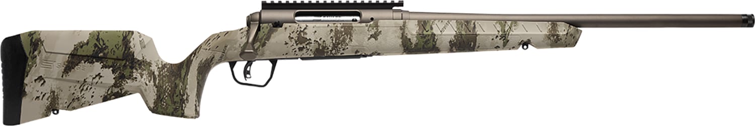 Savage Arms 32302 Axis 2 Pro Compact 243 Win 4+1 20" Gun Metal Bronze Cerakote Heavy Threaded Barrel & Picatinny Rail Carbon Steel Receiver, Fixed Woodland Camo Synthetic Stock, Right Hand