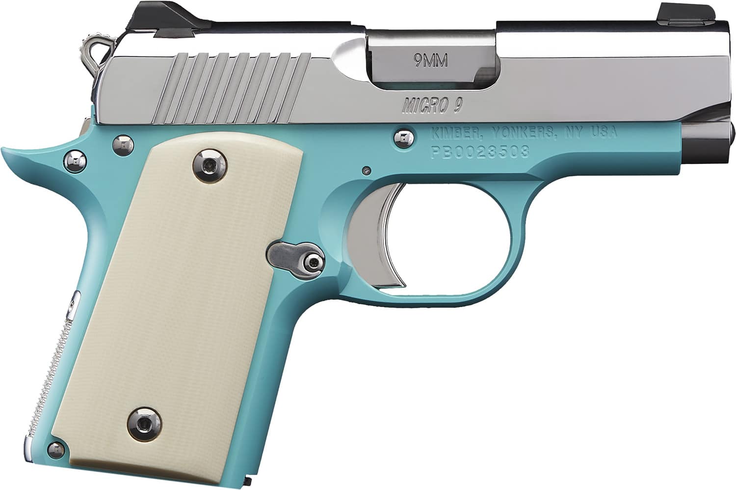 Kimber Mfg.,inc 3700647 Micro 9 Bel Air NS 9mm 6+1 3.15" Stainless Steel Slide Bel Air Blue Mirror-Polished Ivory G-10 Grip