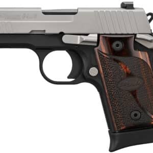 Sig Sauer 9389TXR3AMBI P938 Micro-Compact Frame 9mm Luger 6+1/7+1 3" Black Steel Barrel, Bead Blast Serrated Stainless Steel Slide, Black Anodized Aluminum Frame w/Beavertail, Rosewood Hogue Grip