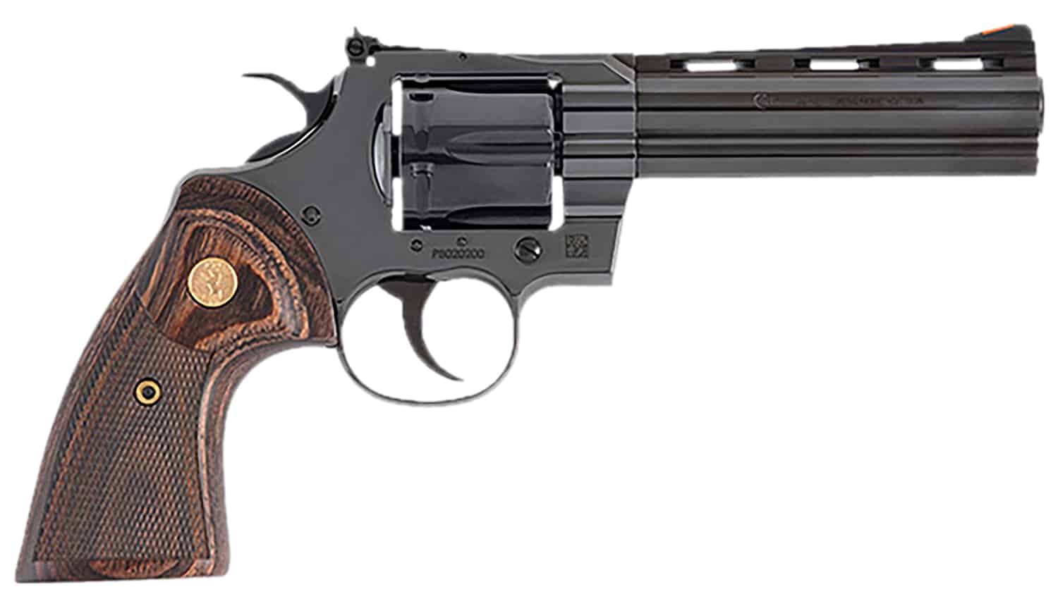 Colt Mfg PYTHONBP5WTS Python 357 Mag38 Special 6 Shot 5" Blued Carbon Steel Vent Rib Barrel, Cylinder & Frame, Wood Grip, Exposed Hammer