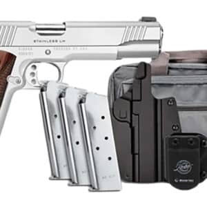 Kimber Mfg, Inc 3700852 Stainless LW Bundle 45 ACP 8+1 5" Match Grade Barrel, Stainless Steel Serrated Slide, Aluminum Frame