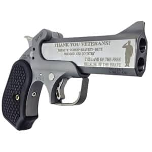 Bond Arms BA30THVET-45LC/410 30th Vet 45 Colt (Long Colt)/410 Gauge 2 Shot 4.25" Engraved Matte Barrel, Rough Matte Stainless Steel Frame, Black Grips
