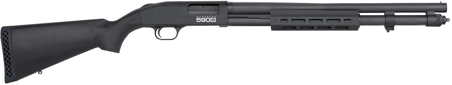 Mossberg 51604 590S 12 Gauge Pump 3" 13+1 20" Matte Blued Steel Barrel, Matte Blued Optic Ready Receiver, Fixed Black Synthetic Stock, Right Hand