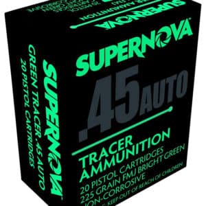 Supernova PMSN45ACG Green Tracer Non Corrosive 45 ACP 225 gr Full Metal Jacket 20 Per Box/ 50 Cs
