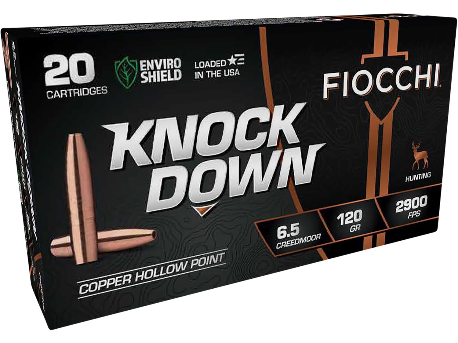 Fiocchi 65CMCHA Knock Down Enviro Shield 6.5Creedmoor 120gr Hollow Point 20 Per Box/10 Case
