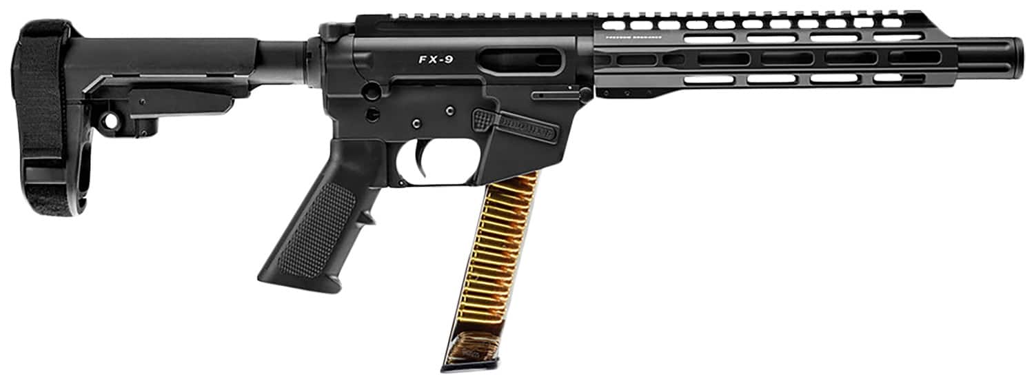 FREEDOM ORDNANCE FX9P10S FX-9 9mm Luger 31+1 10" Black Nitride Steel Barrel, M-LOK Handguards, Black Anodized Aluminum Picatinny Rail Receiver, Black SBA3 Brace, AR15 Grips, Right Hand