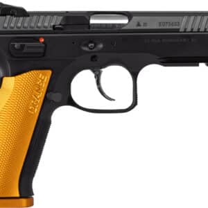 CZ-USA 91248 Shadow 2  9mm Luger 17+1 4.89" Stainless Steel Barrel, Black Nitride Optic Cut/Serrated Slide, Black Steel Frame w/Beavertail & Picatinny Rail, Orange Checkered Aluminum Grip