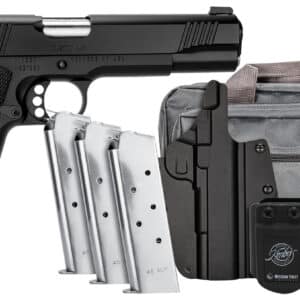 Kimber Mfg.,inc 3700812 Custom LW Club Bundle 45ACP 7+1 5" Front Serrations Stainless Slide KimPro Black F/S Rubber Grip