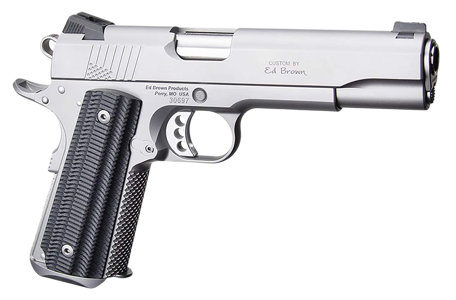 Ed Brown BASESS2A 1911 2nd Amendment 45 ACP 5" Stainless Steel Barrel, Serrated Slide & Frame, Black Alien G10 Grip, Right Hand
