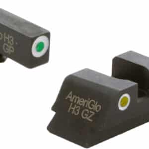 AmeriGlo GL431 Classic Tritium Sight Set for Glock  Green Tritium White Outline Front Sight-Yellow Tritium White Outline Rear Sight