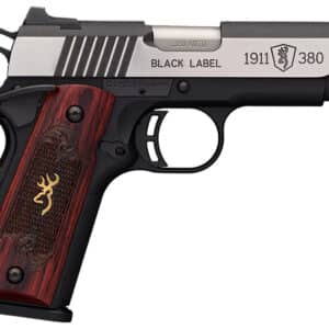 Browning 051913492 1911-380 Black Label Medallion Pro Compact 380 ACP 8+1, 3.63" Target Crown Steel Barrel, Blackened w/Silver Polished Flats Serrated SS Slide, Matte Black Polymer Frame w/Beavertail
