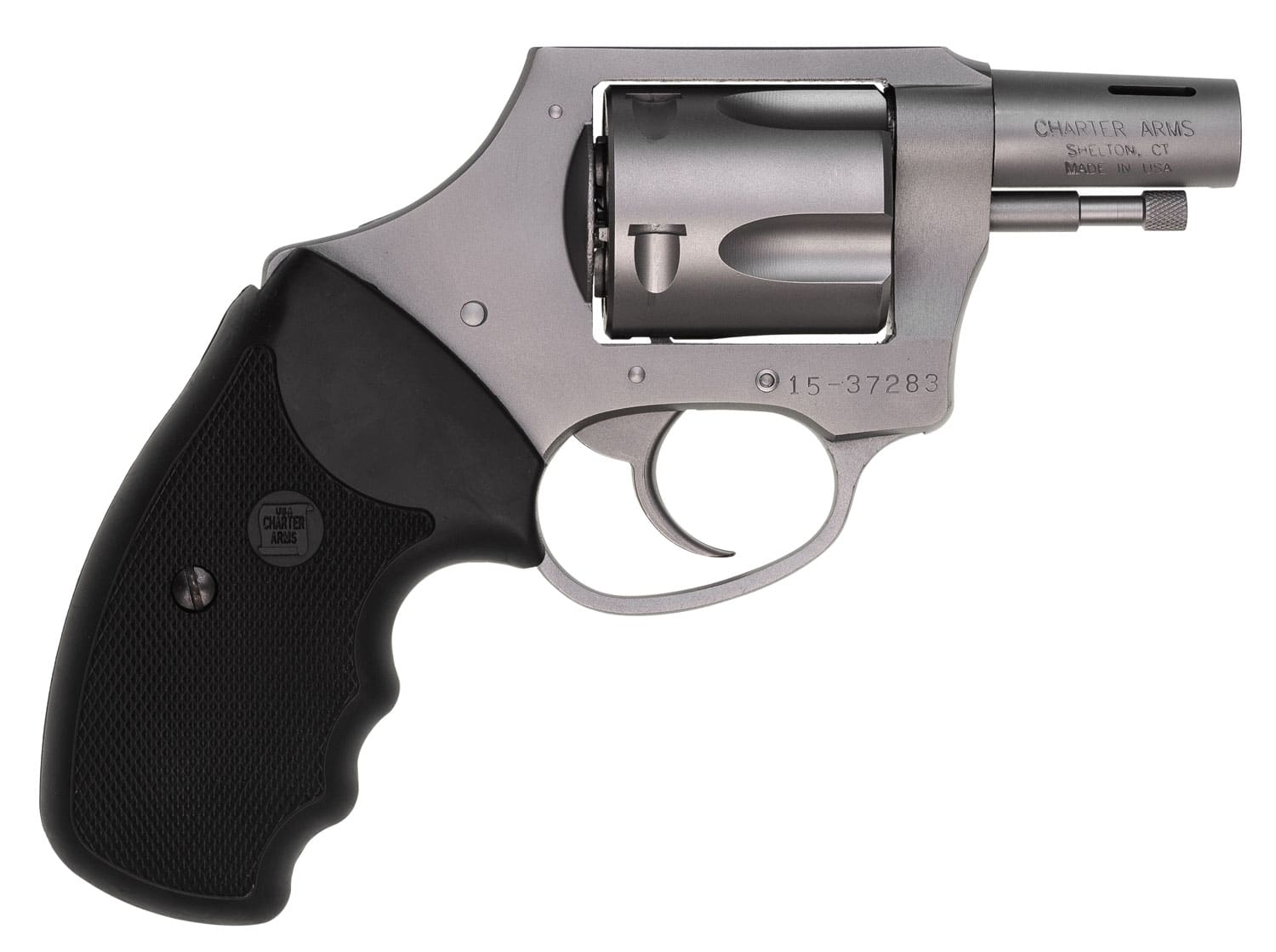 Charter Arms 74429 Boomer Large 44 Special, 5 Shot 2" Matte Stainless Steel Ported/Tapered Barrel, Matte Stainless Cylinder & Frame w/Black Finger Grooved Rubber Grip