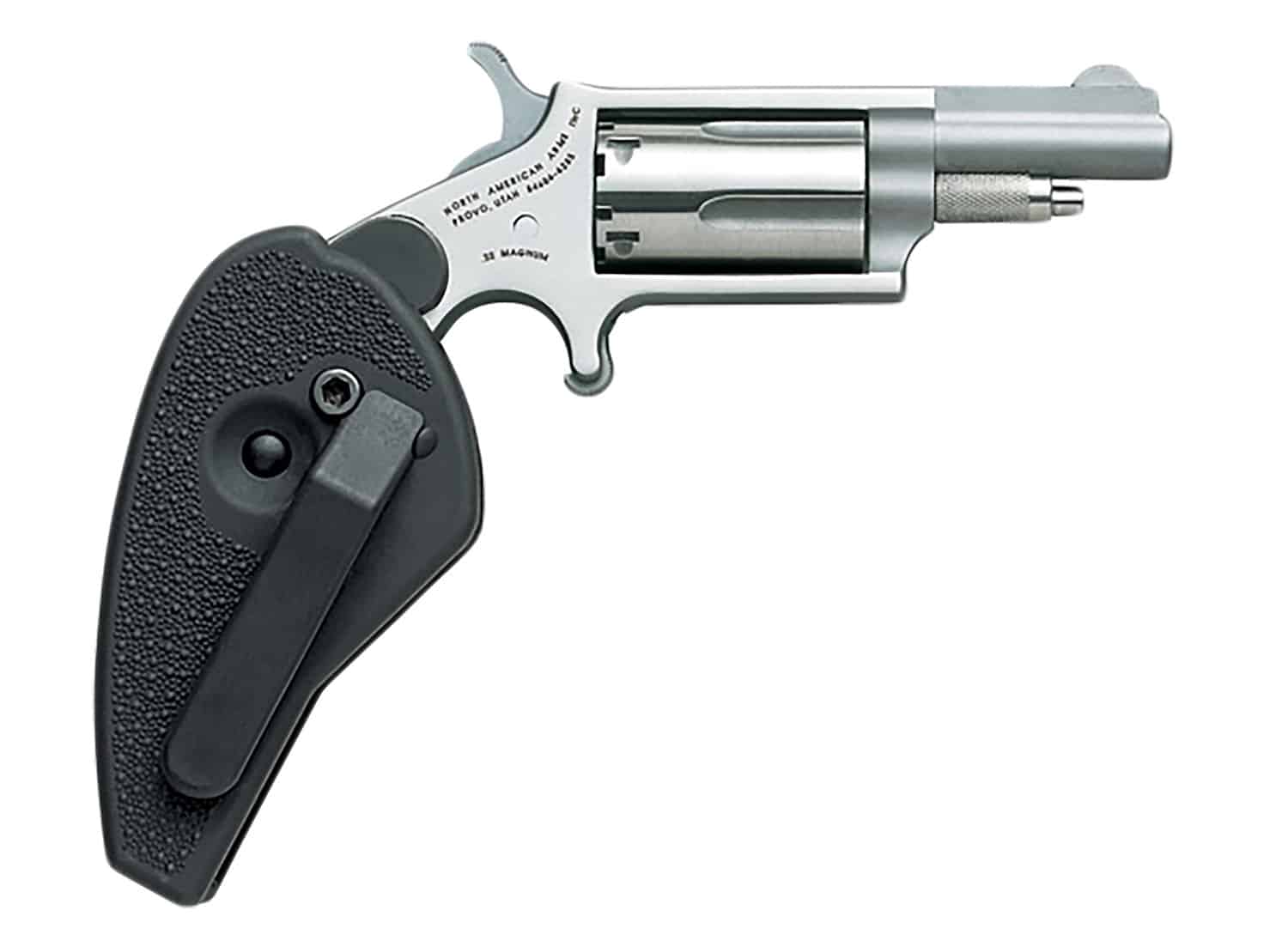 North American Arms 22MHG Mini-Revolver 22 WMR 5 Shot 1.63" Stainless Steel Barrel, Frame & Cylinder, Black Synthetic Holster Grip, Exposed Hammer