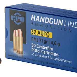 PPU PPH32AF Handgun  32ACP 71gr Full Metal Jacket 50 Per Box/20 Case