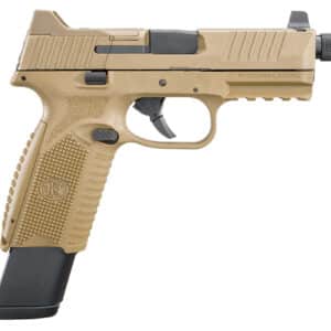 FN 66100373 509T 9mm Luger 17+1/24+1 4.50" Black Steel Threaded Barrel, Flat Dark Earth Optic Cut/Serrated Stainless Steel Slide, Flat Dark Earth Polymer Frame w/Picatinny Rail