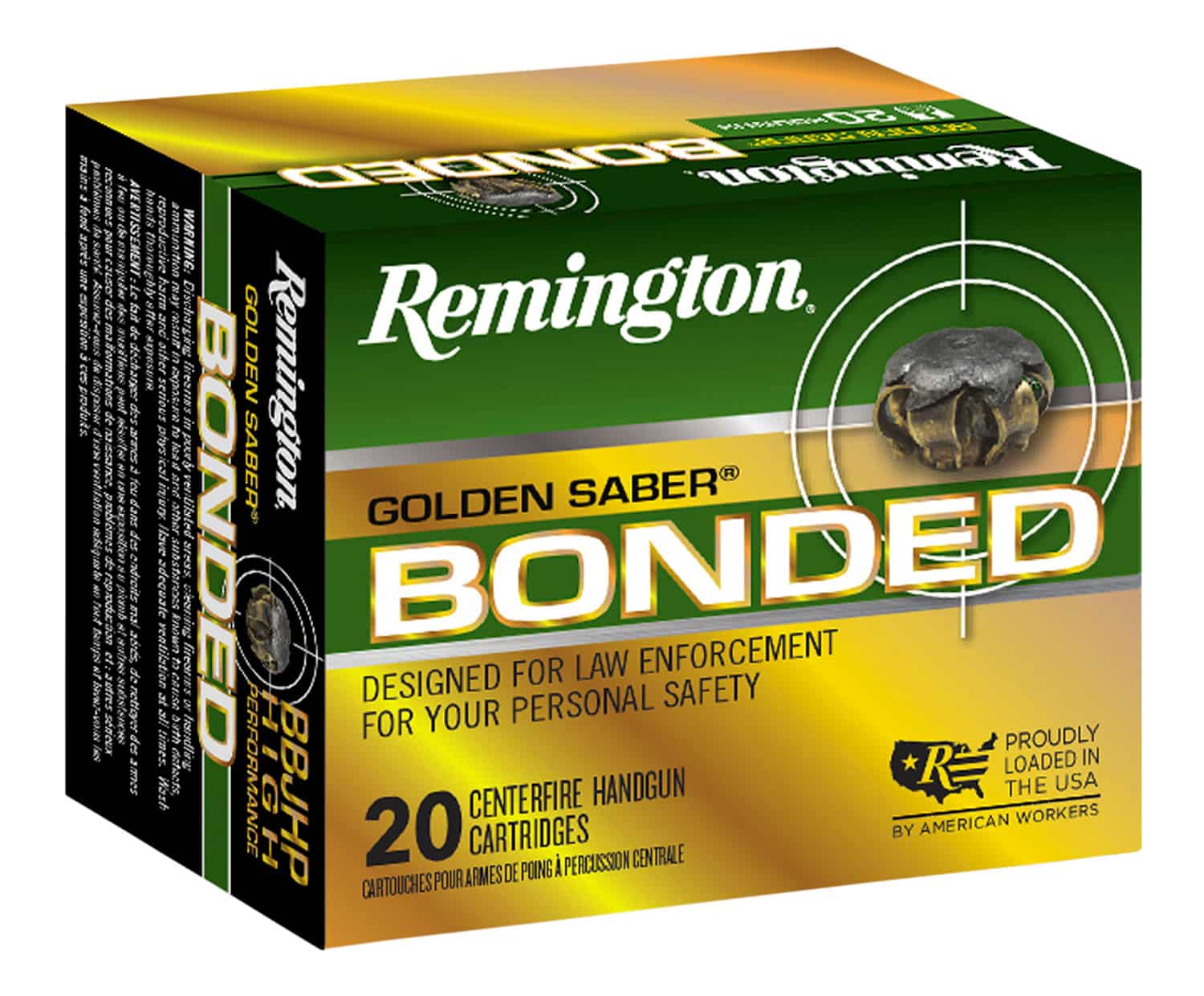 Remington Ammunition 29325 Golden Saber Bonded 45ACP 185gr Bonded Brass Jacketed Hollow Point 20 Per Box/25 Case