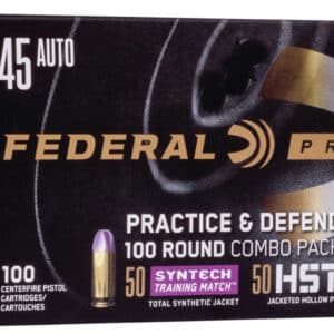 Federal P45HST2TM100 Premium Practice & Defend 45ACP 230gr HST JHP/Syntech TSJ 100 Per Box/5 Case
